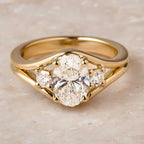 Thee Stone Oval Cut Lab Grown Engagement Ring Gold Wedding Ring For Women Past Present Future Ring Anniversary Ring Promise Ring