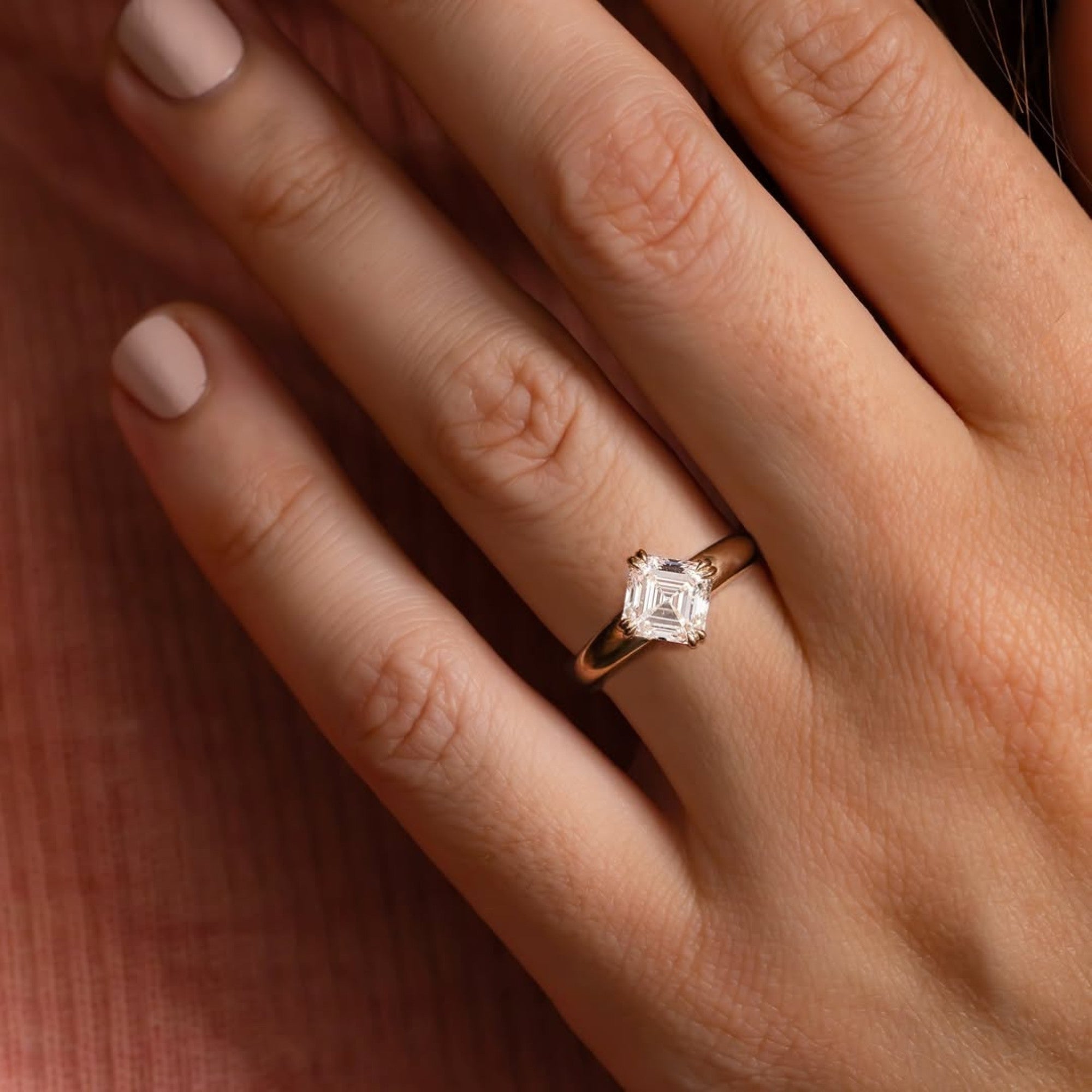 East West Asscher Cut Moissanite Engagement Ring Double Claw Prong Gold Solitaire Ring Horizontal Ring Wedding Ring Promise Ring