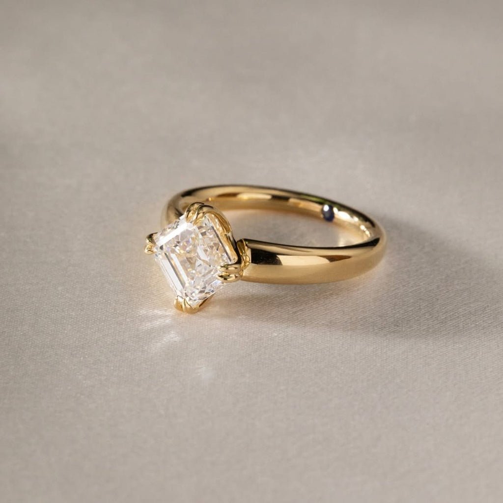 East West Asscher Cut Moissanite Engagement Ring Double Claw Prong Gold Solitaire Ring Horizontal Ring Wedding Ring Promise Ring