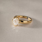 East West Asscher Cut Moissanite Engagement Ring Double Claw Prong Gold Solitaire Ring Horizontal Ring Wedding Ring Promise Ring