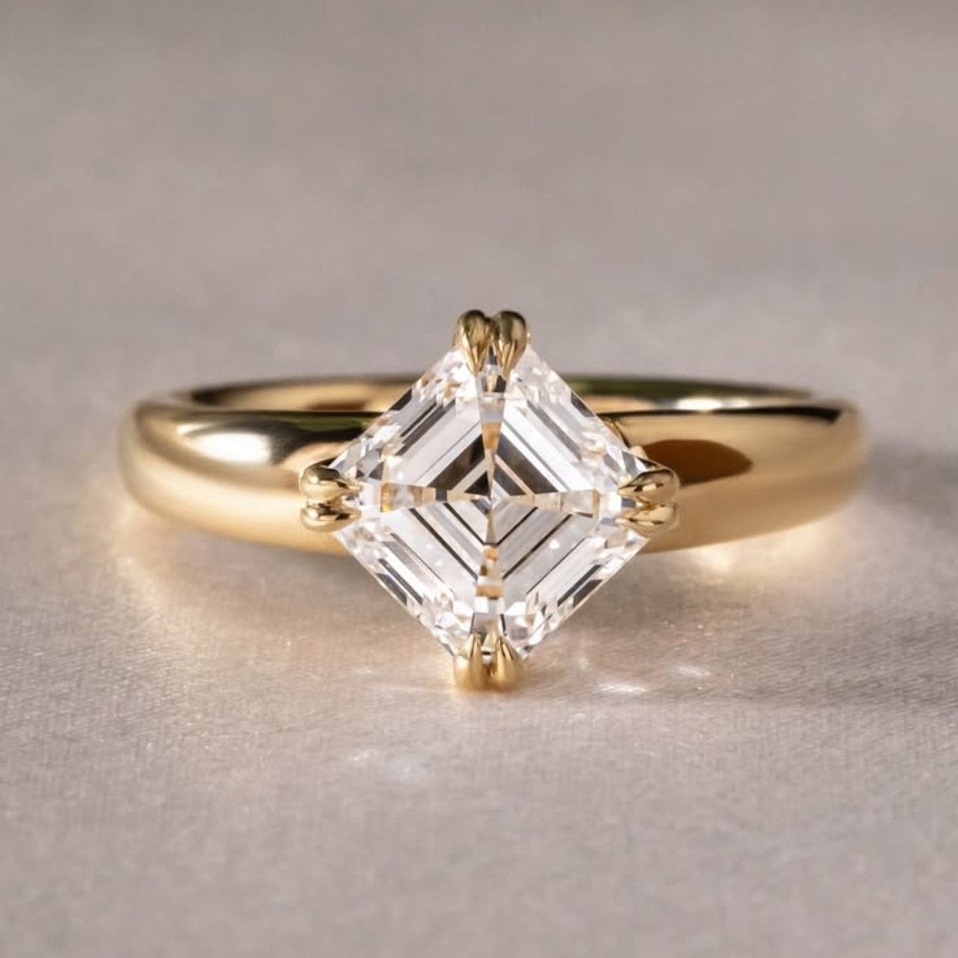 East West Asscher Cut Moissanite Engagement Ring Double Claw Prong Gold Solitaire Ring Horizontal Ring Wedding Ring Promise Ring