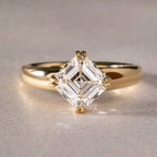 East West Asscher Cut Lab Grown Engagement Ring Double Claw Prong Gold Solitaire Ring Horizontal Ring Wedding Ring Promise Ring