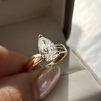 Pear Lab Grown Engagement Ring Tulip Set Solid Gold Wedding Ring Teardrop Anniversary Ring For Women Promise Ring Gift For Her
