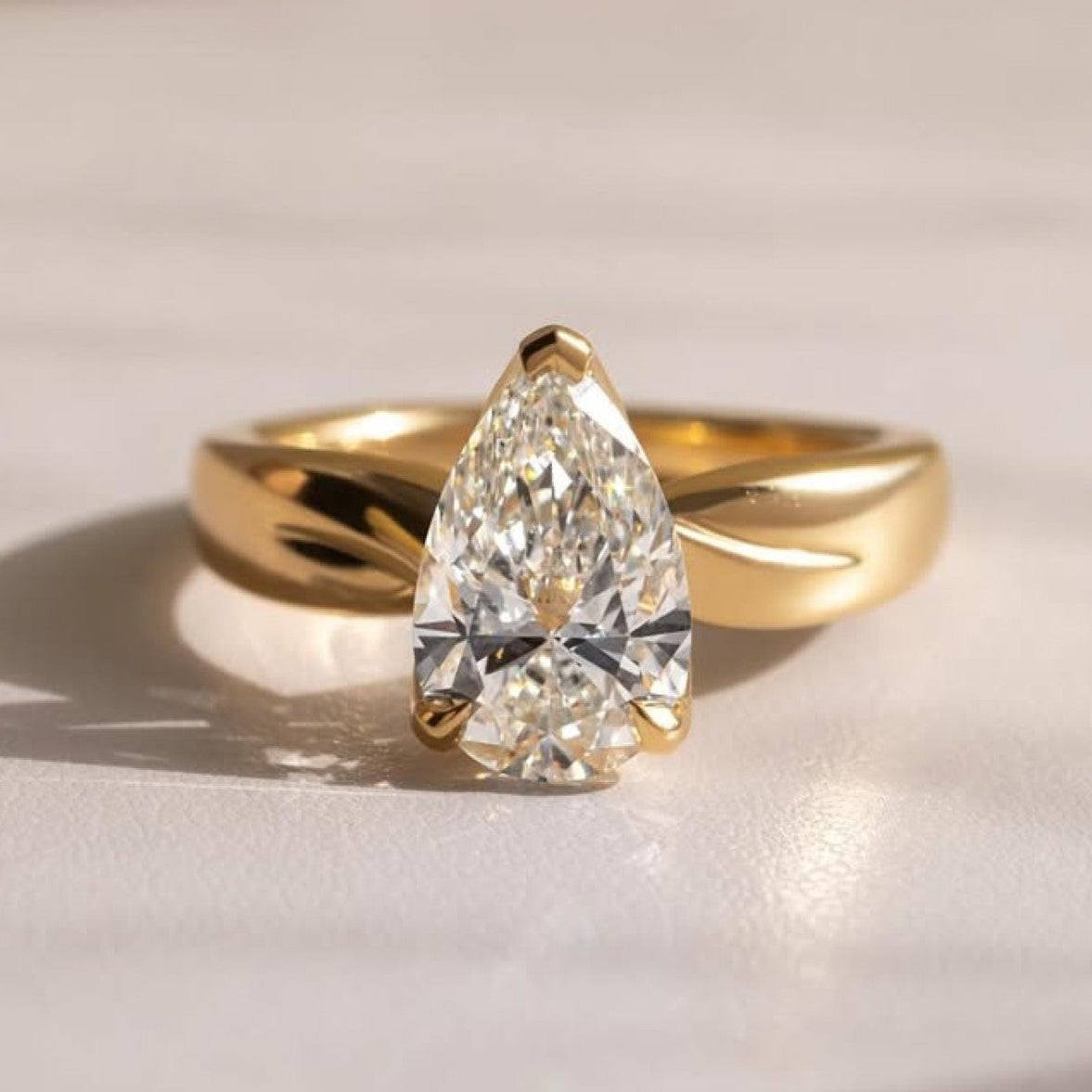 Pear Lab Grown Engagement Ring Tulip Set Solid Gold Wedding Ring Teardrop Anniversary Ring For Women Promise Ring Gift For Her