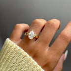 Pear Lab Grown Engagement Ring Tulip Set Solid Gold Wedding Ring Teardrop Anniversary Ring For Women Promise Ring Gift For Her