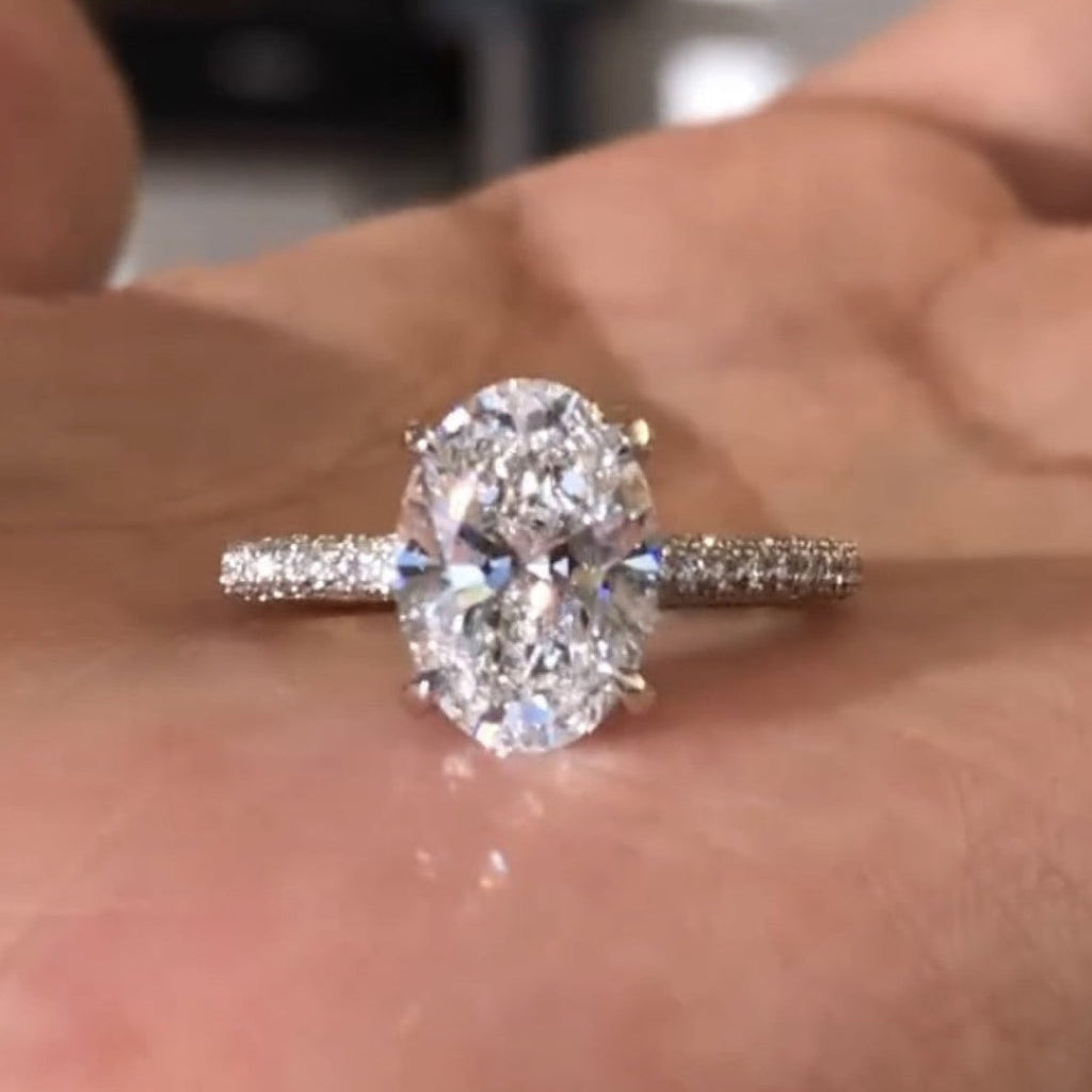 Oval Lab Grown Diamond Ring Hidden Halo Oval Engagement Ring  Wedding Rings For Women Anniversary Ring Handmade Ring