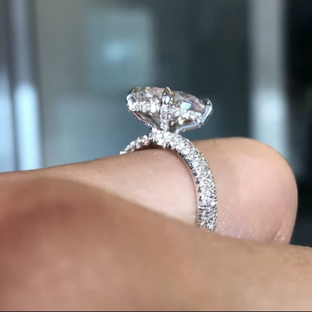 Oval Lab Grown Diamond Ring Hidden Halo Oval Engagement Ring  Wedding Rings For Women Anniversary Ring Handmade Ring