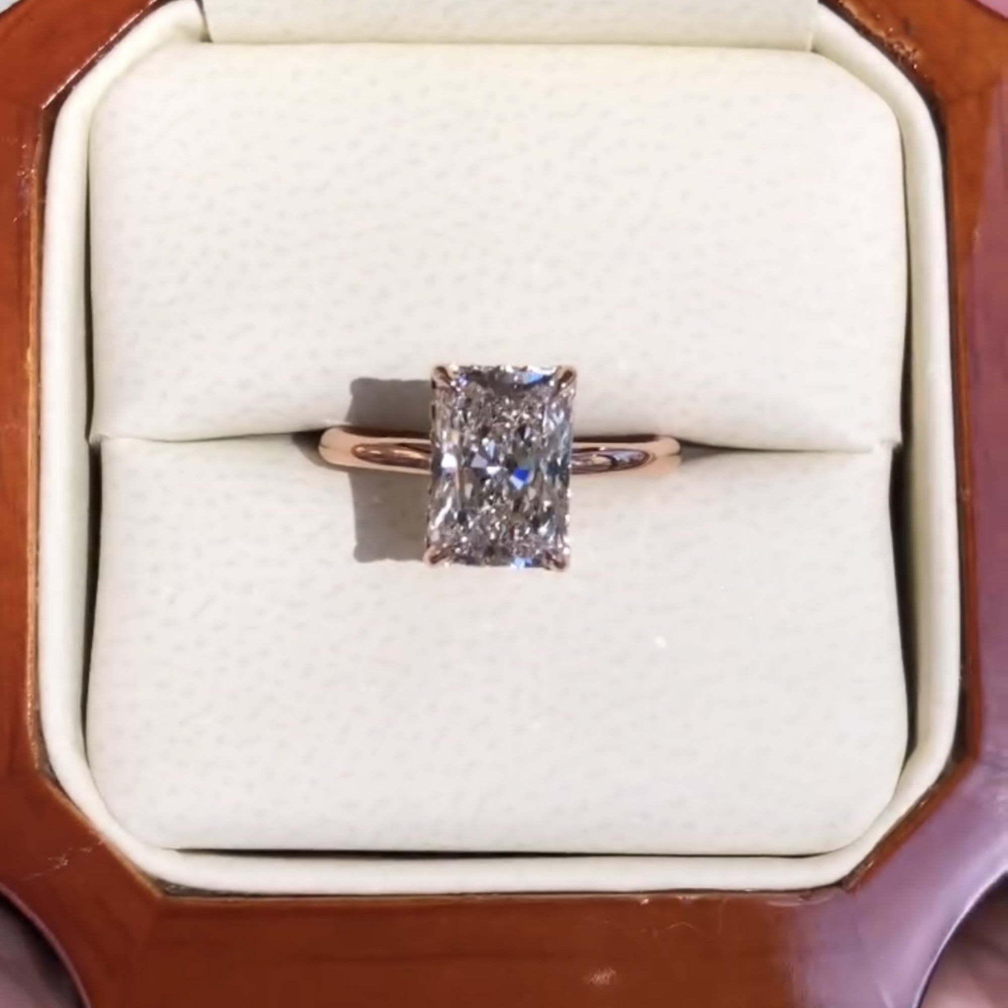 Radiant Cut Lab Grown Diamond Solitaire Engagement Ring in Rose Gold