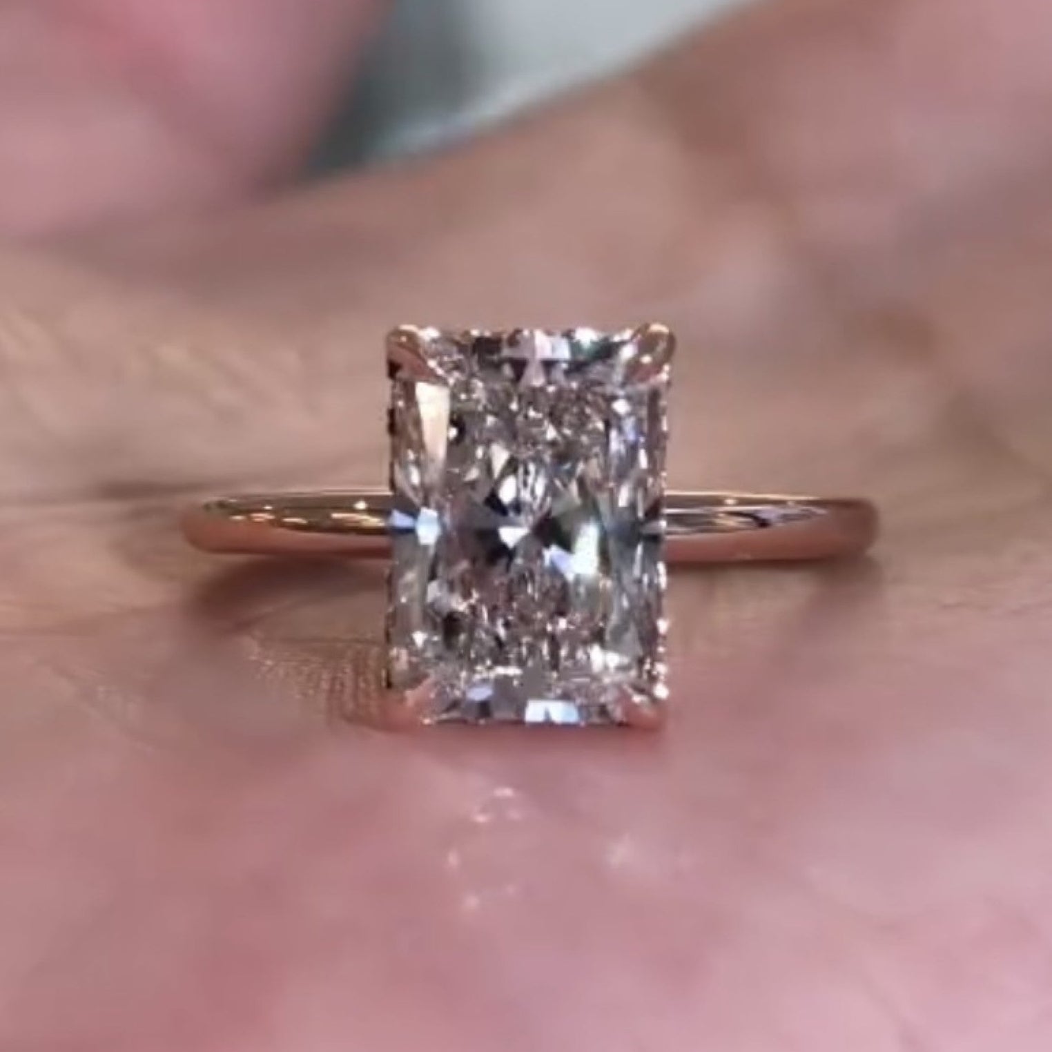 Radiant Cut Moissanite Diamond Solitaire Engagement Ring in Rose Gold