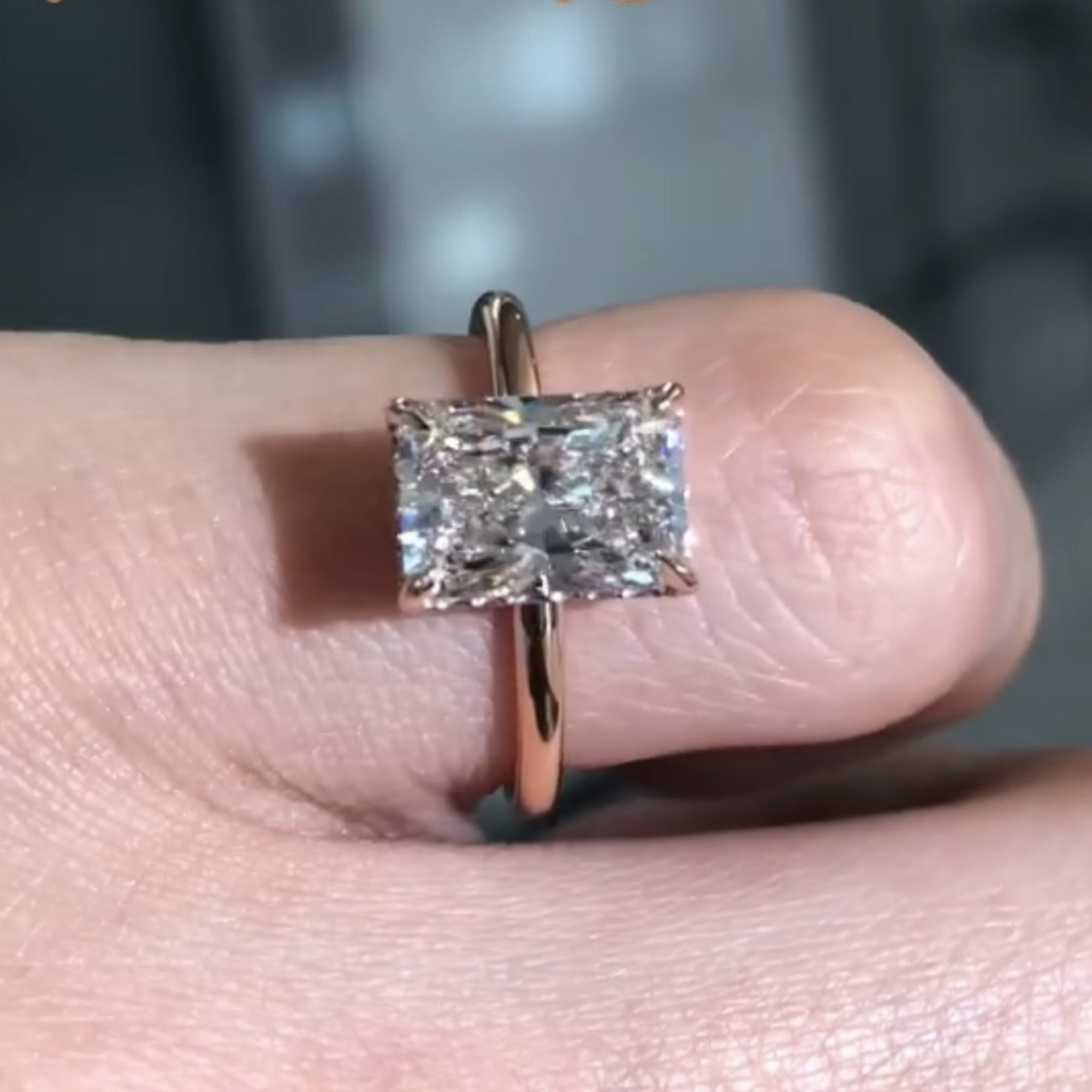 Radiant Cut Moissanite Diamond Solitaire Engagement Ring in Rose Gold