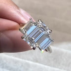Emerald Cut Three Stone Moissanite Engagement Ring Trio Diamond Ring Gold Wedding Ring Past Present Future Ring Anniversary Ring