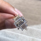 Emerald Cut Three Stone Moissanite Engagement Ring Trio Diamond Ring Gold Wedding Ring Past Present Future Ring Anniversary Ring