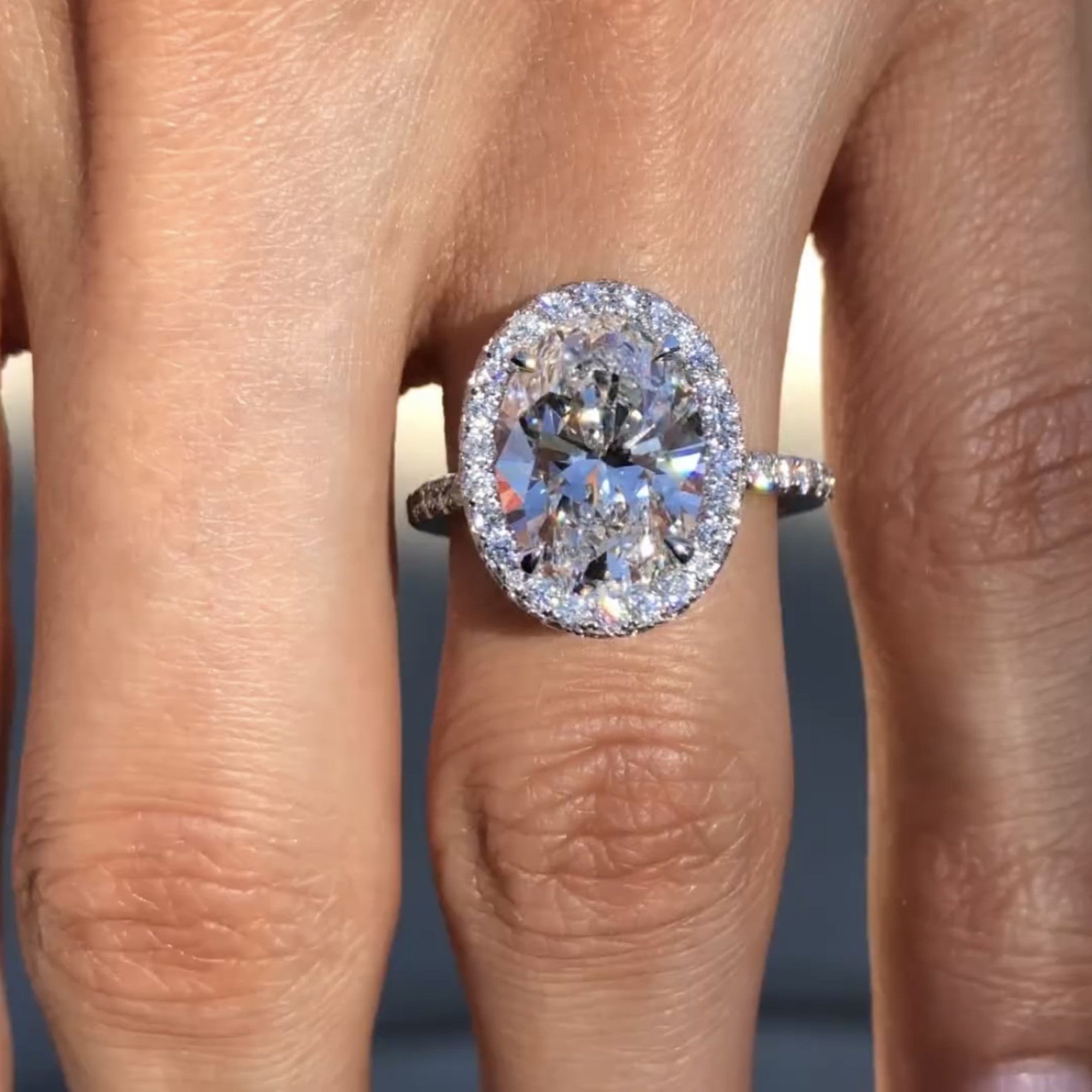 Oval Cut Moissanite Ring Oval Halo Set Engagement Ring  Solid White Gold Hidden Halo Ring Wedding Rings For Women Anniversary Ring