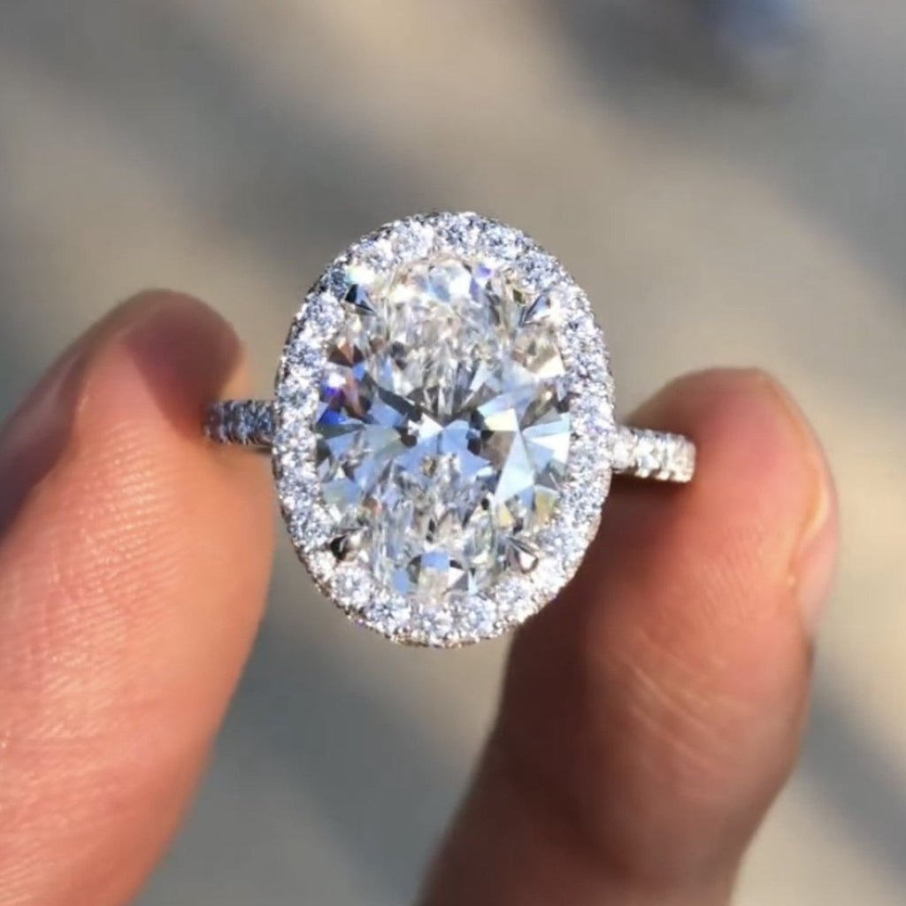 Oval Cut Moissanite Ring Oval Halo Set Engagement Ring  Solid White Gold Hidden Halo Ring Wedding Rings For Women Anniversary Ring