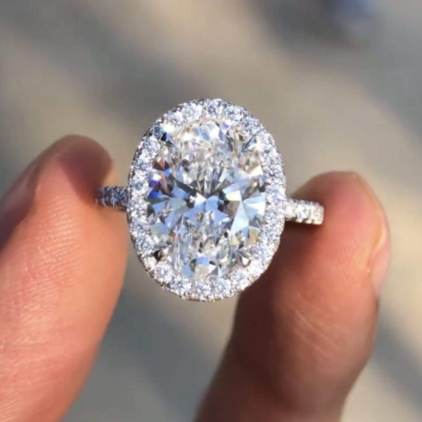 Oval Cut Moissanite Ring Oval Halo Set Engagement Ring  Solid White Gold Hidden Halo Ring Wedding Rings For Women Anniversary Ring