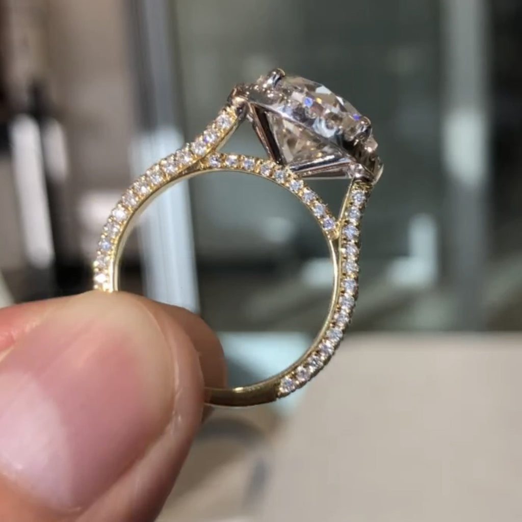 Round Cut Halo Set Moissanite Engagement Ring Hidden Halo Solid Gold Wedding Ring For Girls Anniversary Ring Handmade Promise Ring