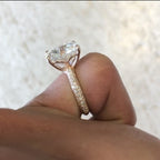 Old Mine Elongated Cushion Cut Moissanite Diamond Engagement Ring with Pavé Band in Rose Gold