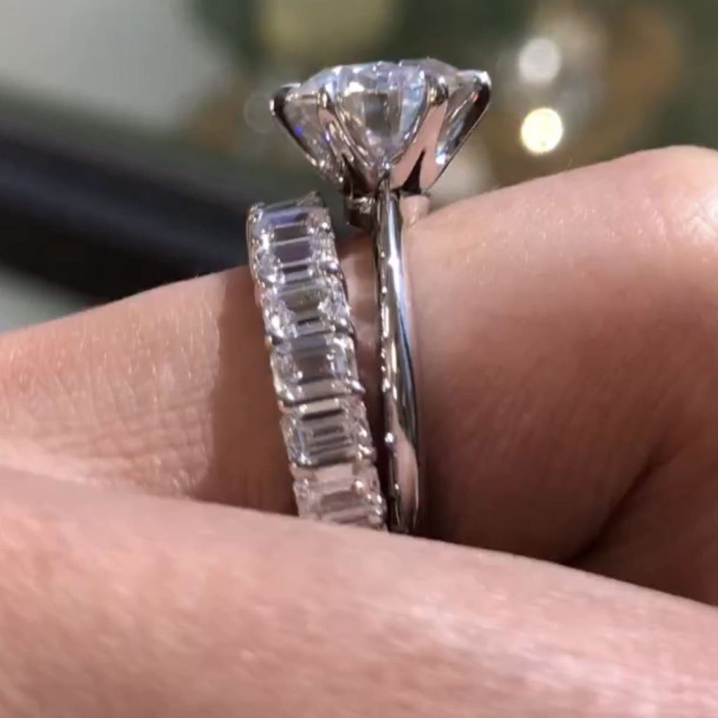 Round Lab Grown Engagement Ring Set Solitaire Ring With Matching Band Bridal Set  White Gold Wedding Ring Set Anniversary Ring Set