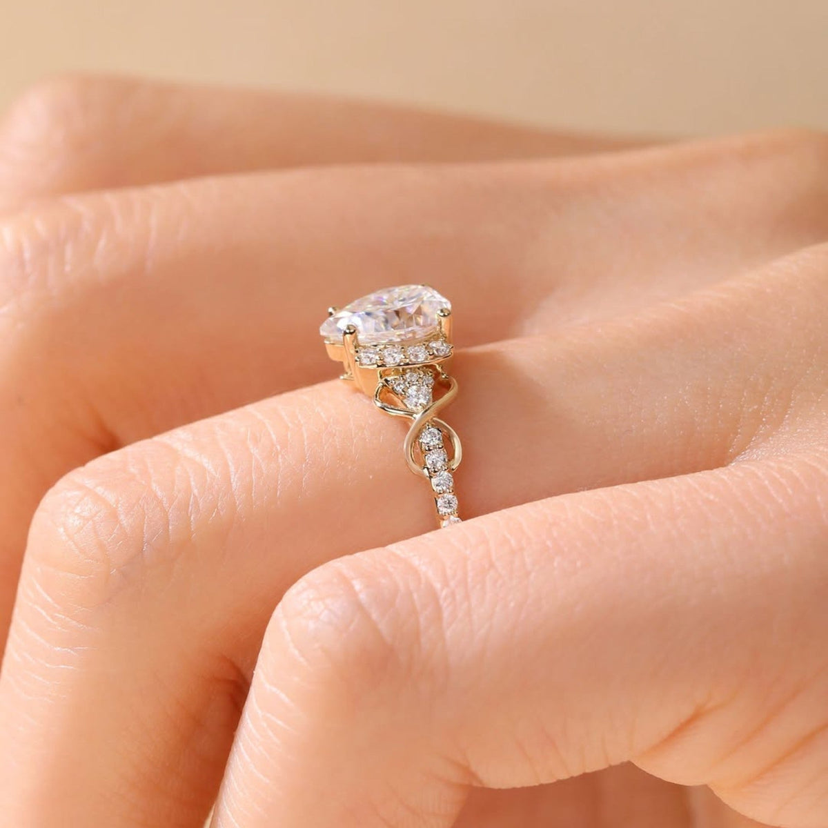 Art Deco Pear Moissanite Engagement Ring  Gold Vintage Cluster Ring Wedding Ring For Women Nature Inspired Anniversary Ring