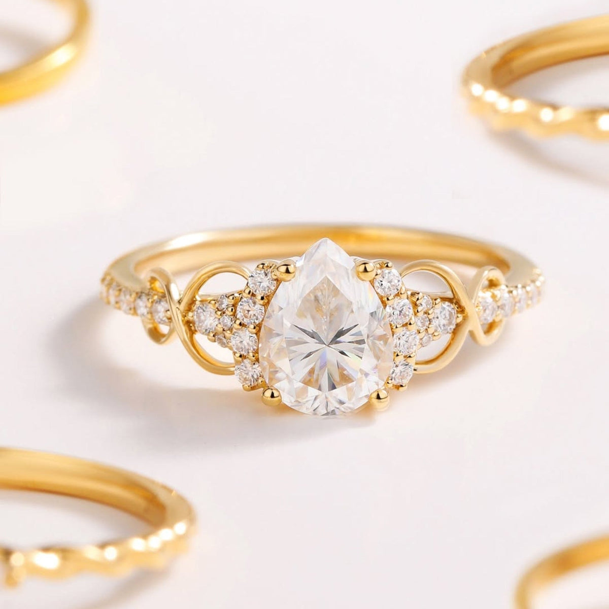 Art Deco Pear Moissanite Engagement Ring  Gold Vintage Cluster Ring Wedding Ring For Women Nature Inspired Anniversary Ring