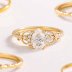 Art Deco Pear Lab Grown Engagement Ring  Gold Vintage Cluster Ring Wedding Ring For Women Nature Inspired Anniversary Ring