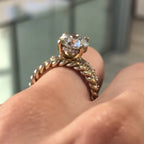 Round Cut Lab Grown Engagement Ring Set Solitaire Ring With Two Matching Band Set  Bridal Set Wedding Ring Set Anniversary Set