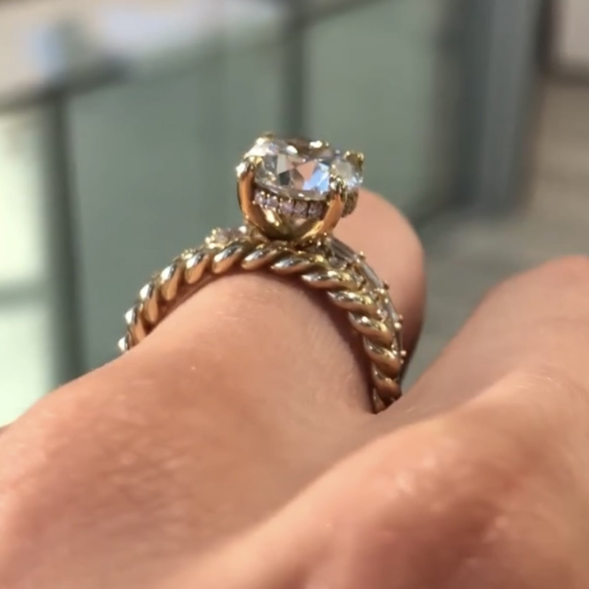 Round Cut Lab Grown Engagement Ring Set Solitaire Ring With Two Matching Band Set  Bridal Set Wedding Ring Set Anniversary Set