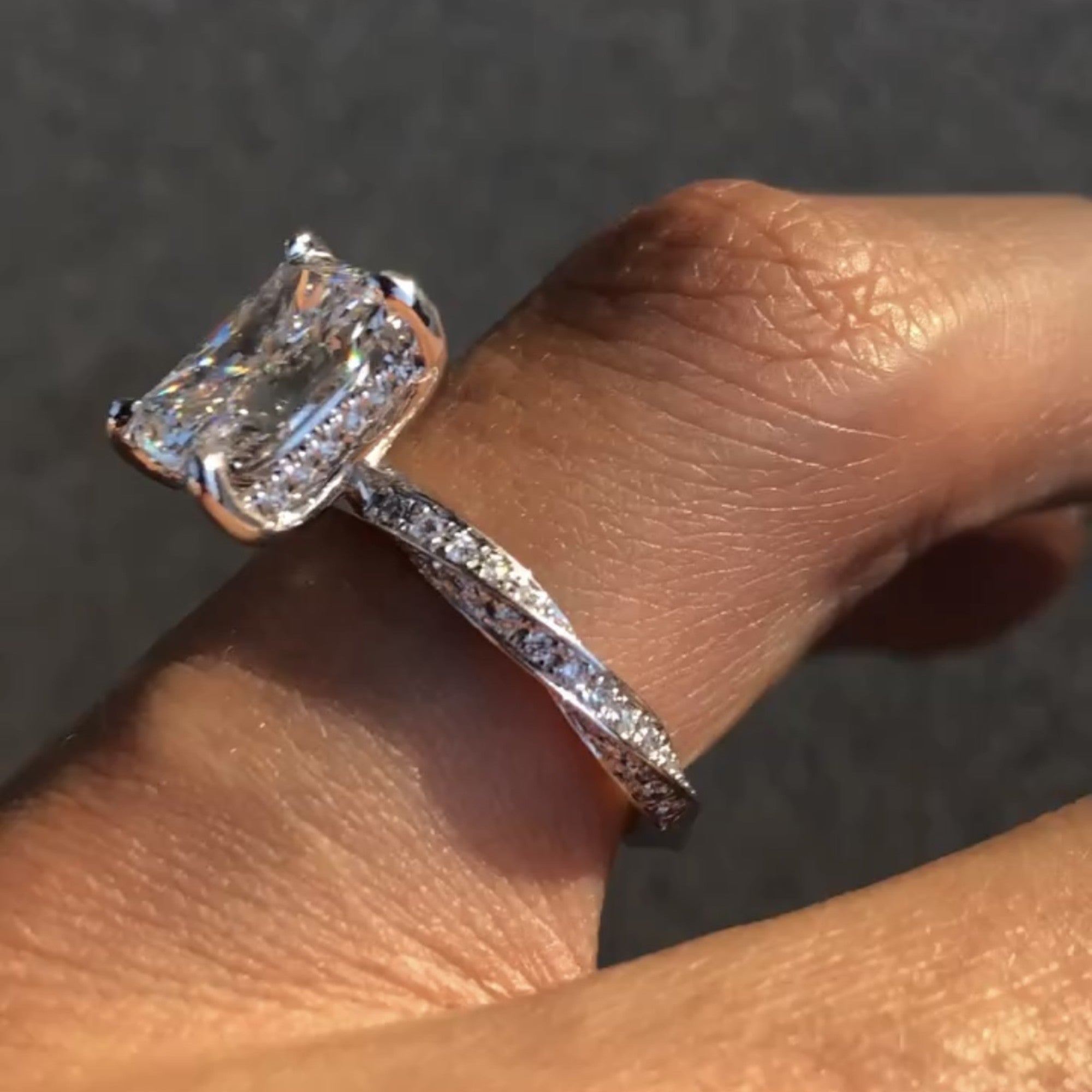 Radiant Cut Moissanite Engagement Ring Twisted Band Hidden Halo Ring White Gold Wedding Ring Bridal Ring Anniversary Ring For Women