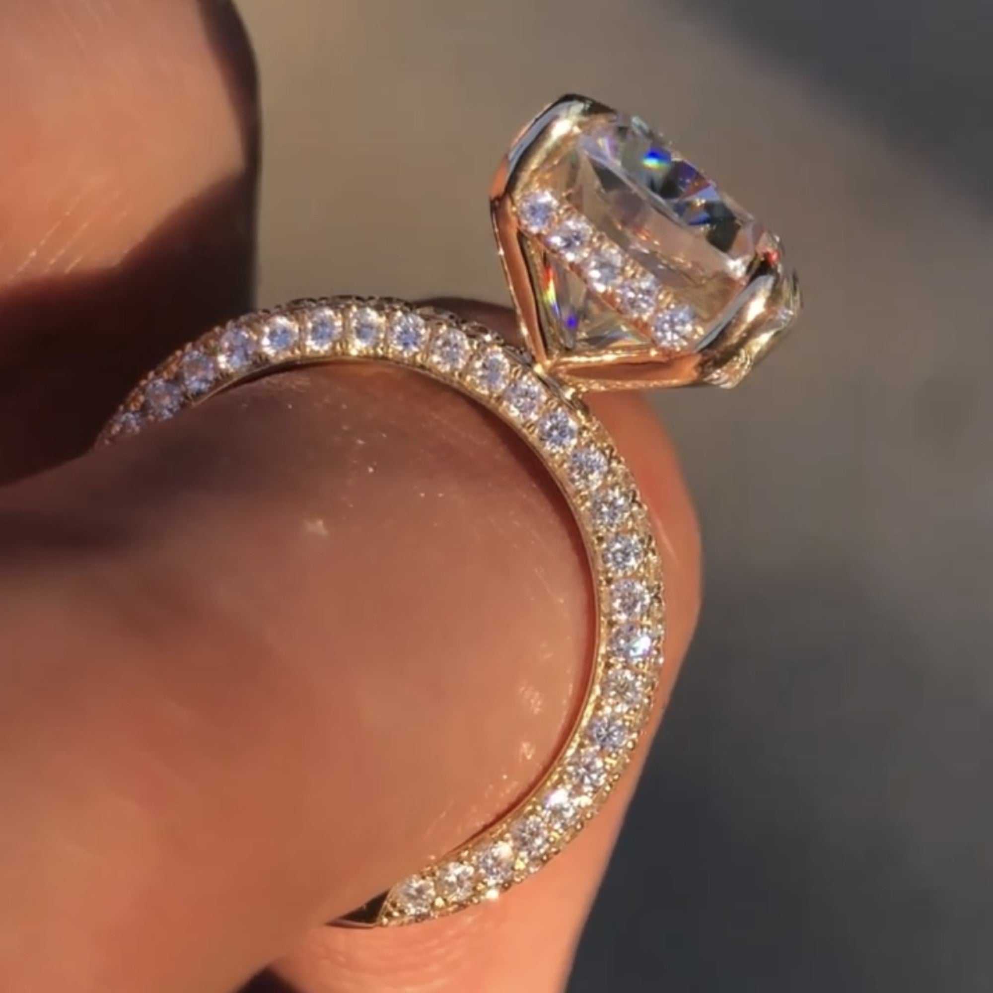 Elongated Cushion Cut Moissanite Engagement Ring Hidden Halo Ring Solid Gold Wedding Ring Anniversary Ring Elongated Diamond Ring