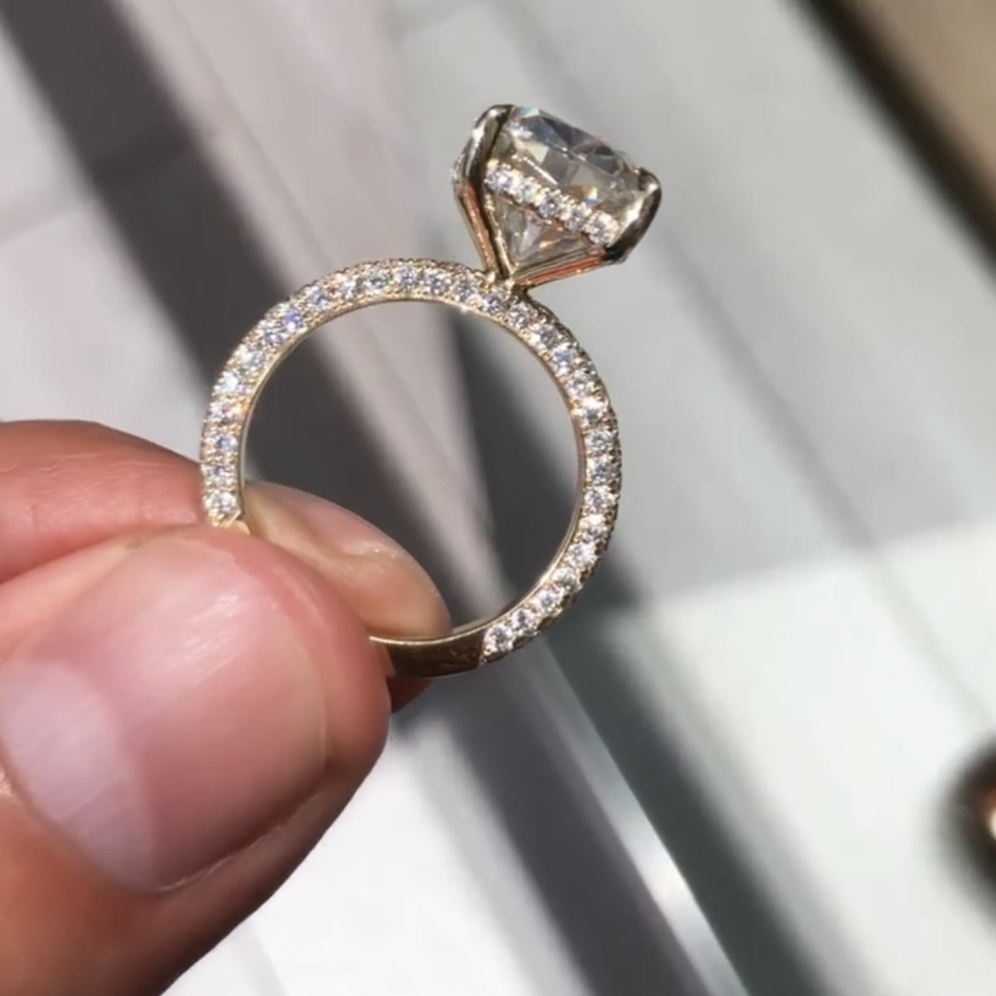 Elongated Cushion Cut Moissanite Engagement Ring Hidden Halo Ring Solid Gold Wedding Ring Anniversary Ring Elongated Diamond Ring