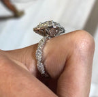 Round Cut Moissanite Ring Round Double Halo Engagement Ring Tulip Set Twisted Band Ring White Gold Wedding Ring  Anniversary Ring