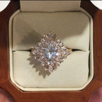 Starburst Oval Cut Lab Grown Engagement Ring Halo Set Vintage Ring Rose Gold Wedding Ring Anniversary Ring Handmade Promise Ring