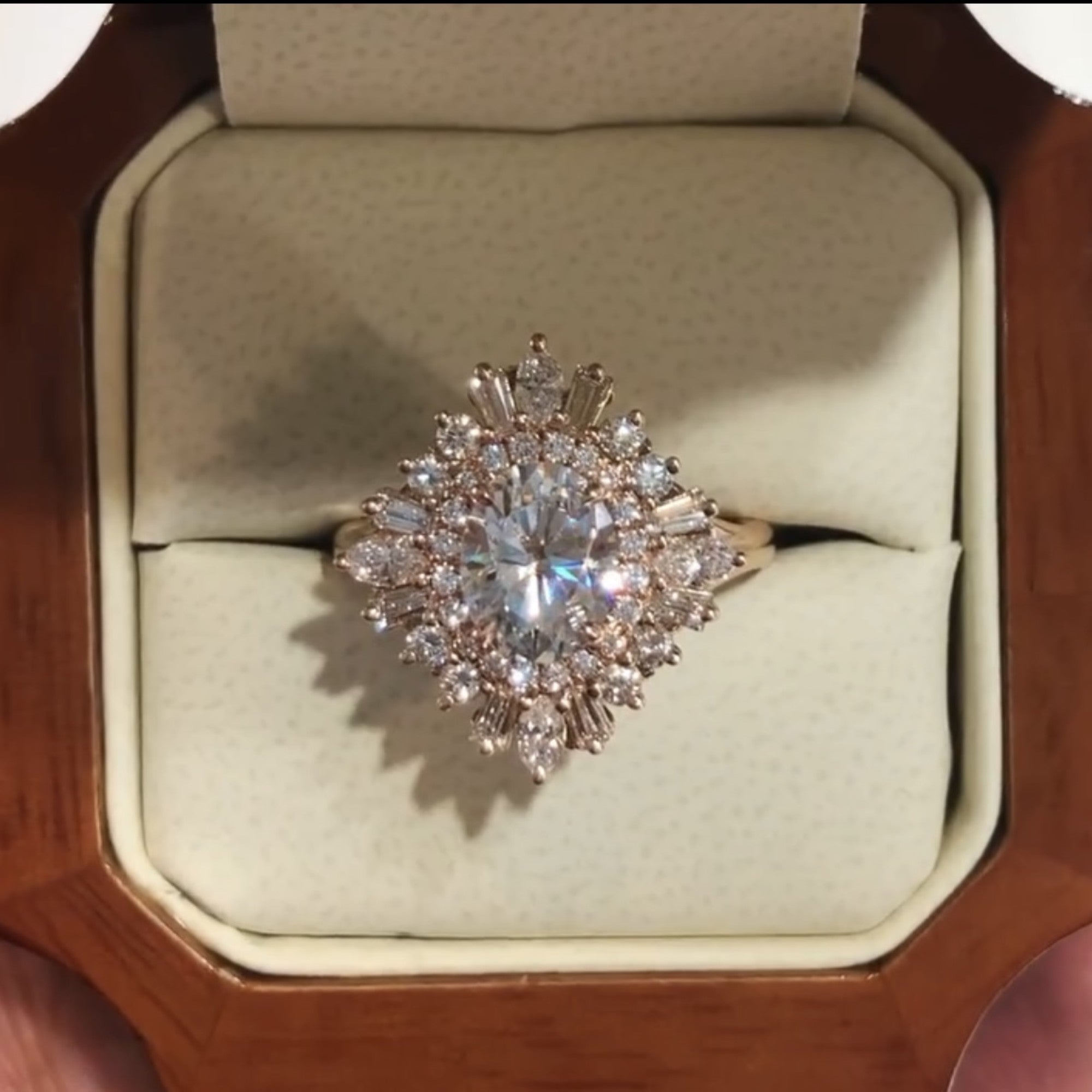 Starburst Oval Cut Lab Grown Engagement Ring Halo Set Vintage Ring Rose Gold Wedding Ring Anniversary Ring Handmade Promise Ring