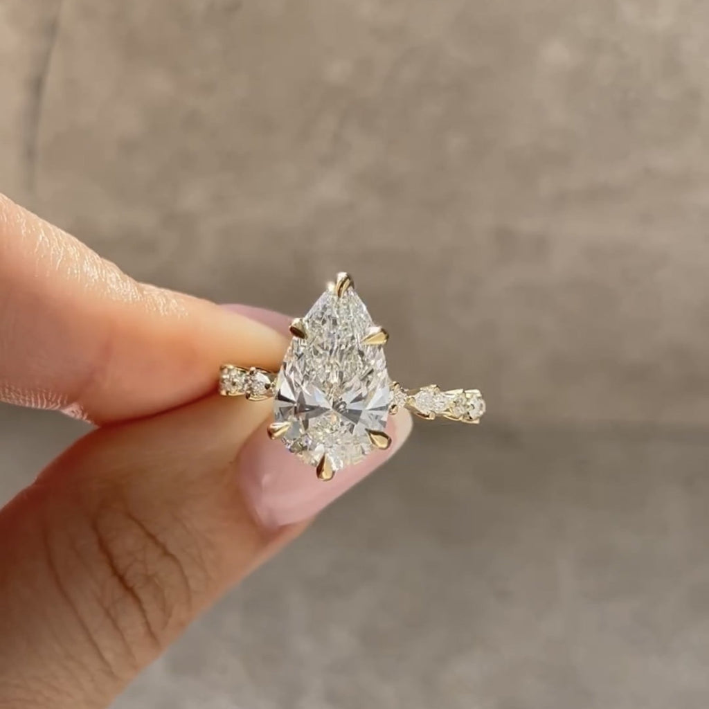 Pear Cut Lab Grown Engagement Ring Solid Gold Wedding Ring Teardrop Ring Anniversary Rings For Women Handmade Ring Promise Ring
