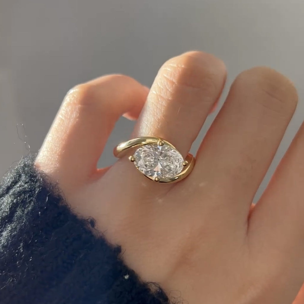 East West Oval Cut Lab Grown Engagement Ring Solid Gold Solitaire Ring Wedding Rings For Women Horizontal Ring Anniversary Ring