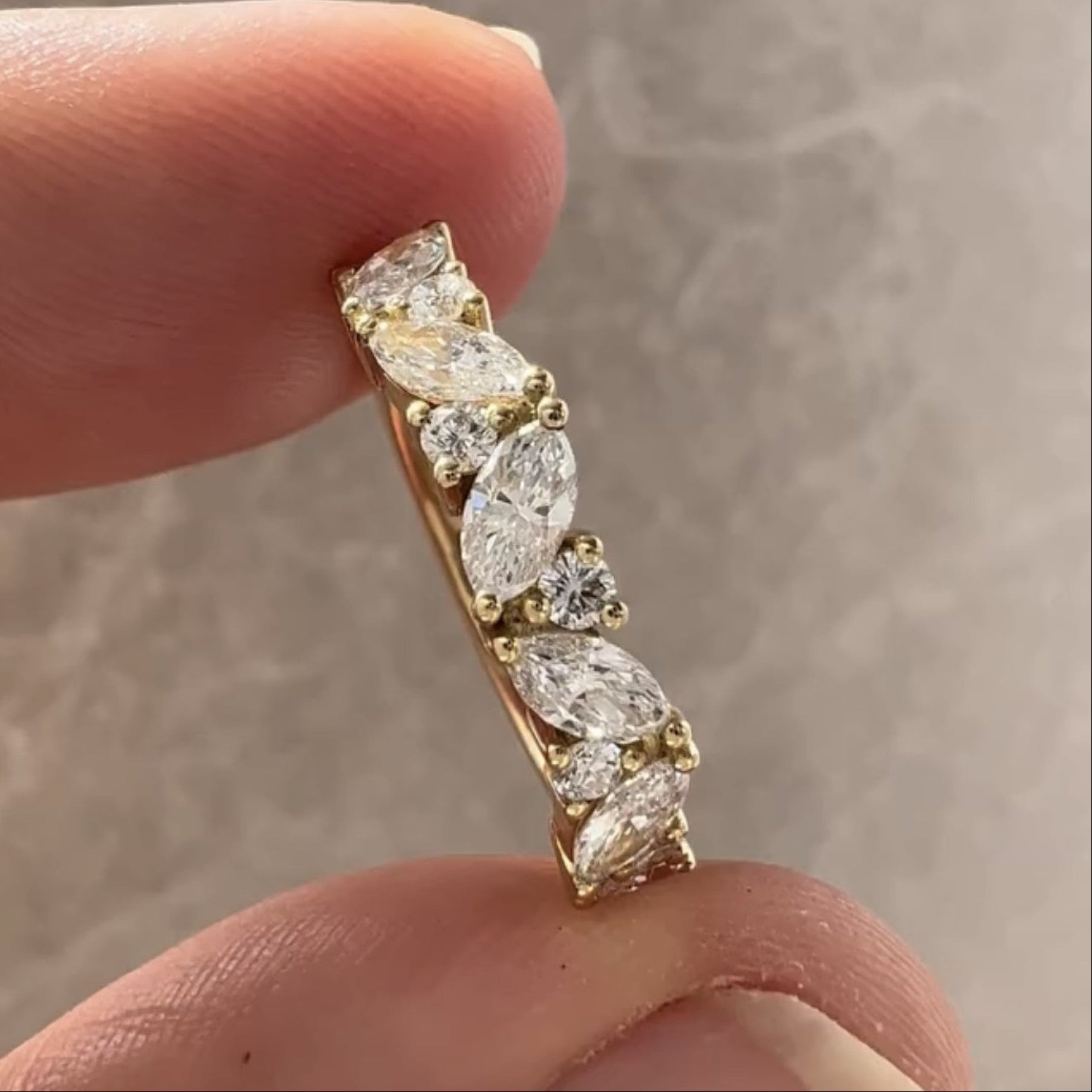 0.90 TCW Marquise And Round Cut Lab Grown Band Minimalist Wedding Band Gold Matching Band Stackable Band Anniversary Band For Her Promise Band