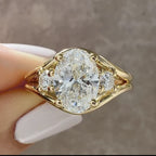 Thee Stone Oval Cut Moissanite Engagement Ring Gold Wedding Ring For Women Past Present Future Ring Anniversary Ring Promise Ring