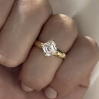 East West Asscher Cut Moissanite Engagement Ring Double Claw Prong Gold Solitaire Ring Horizontal Ring Wedding Ring Promise Ring