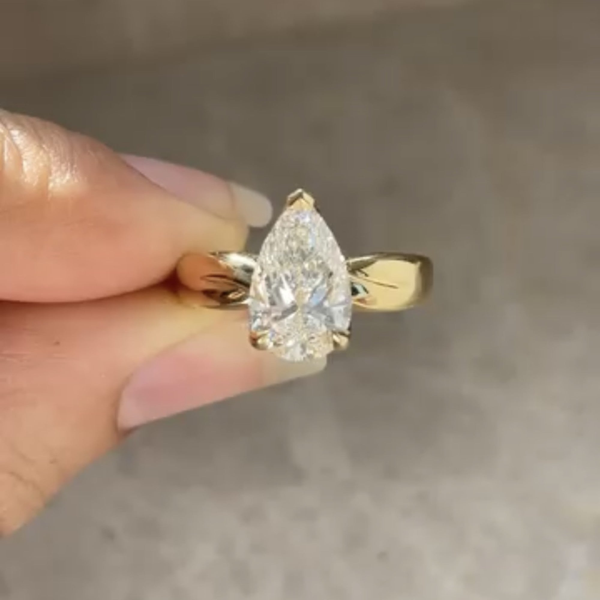 Pear Lab Grown Engagement Ring Tulip Set Solid Gold Wedding Ring Teardrop Anniversary Ring For Women Promise Ring Gift For Her