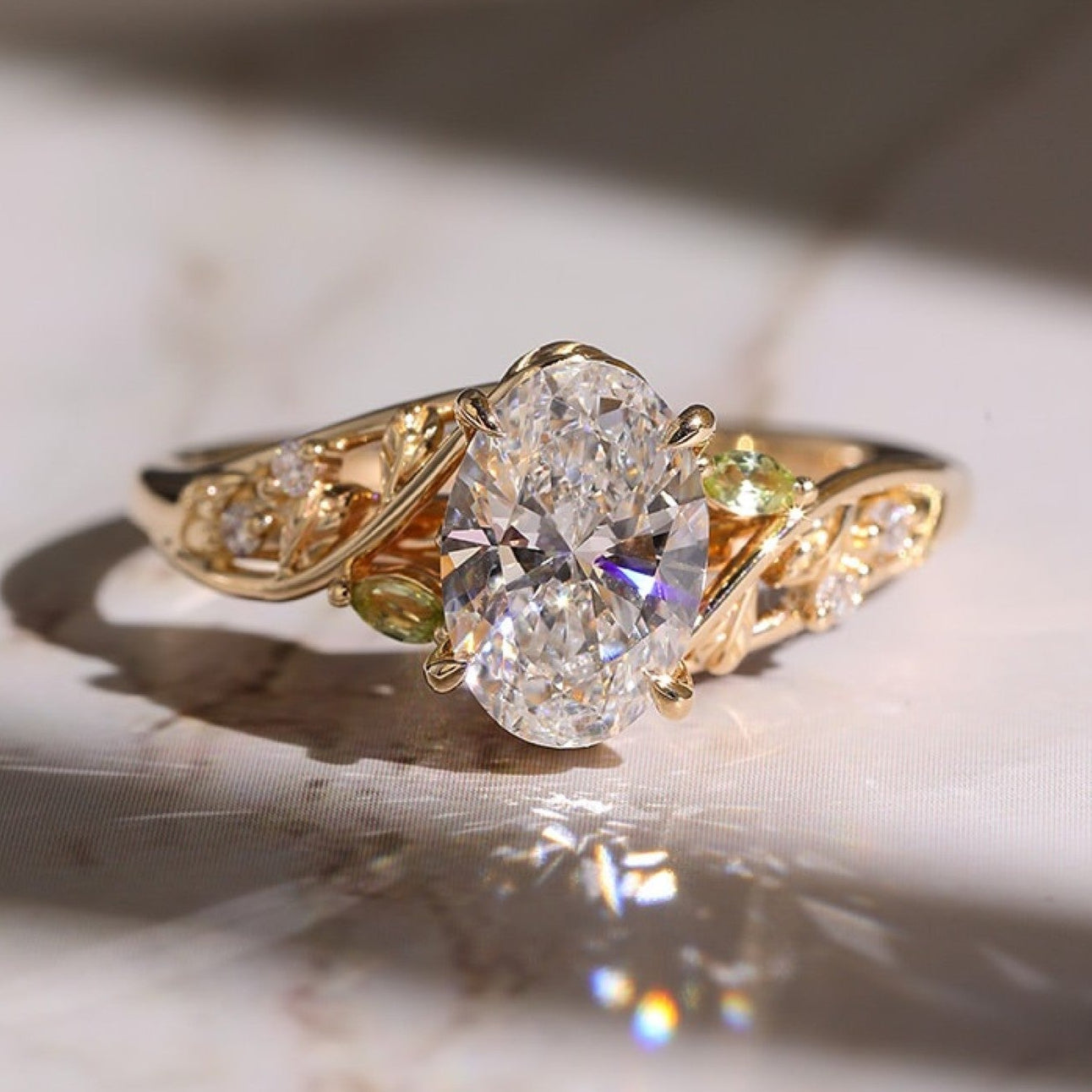 Vintage Oval Engagement Ring Oval Art Deco Moissanite Ring Solid Gold Nature Inspired Ring Wedding Rings For Women Anniversary Ring