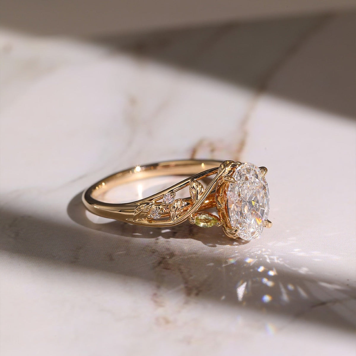 Vintage Oval Engagement Ring Oval Art Deco Lab Grown Ring Solid Gold Nature Inspired Ring Wedding Rings For Women Anniversary Ring