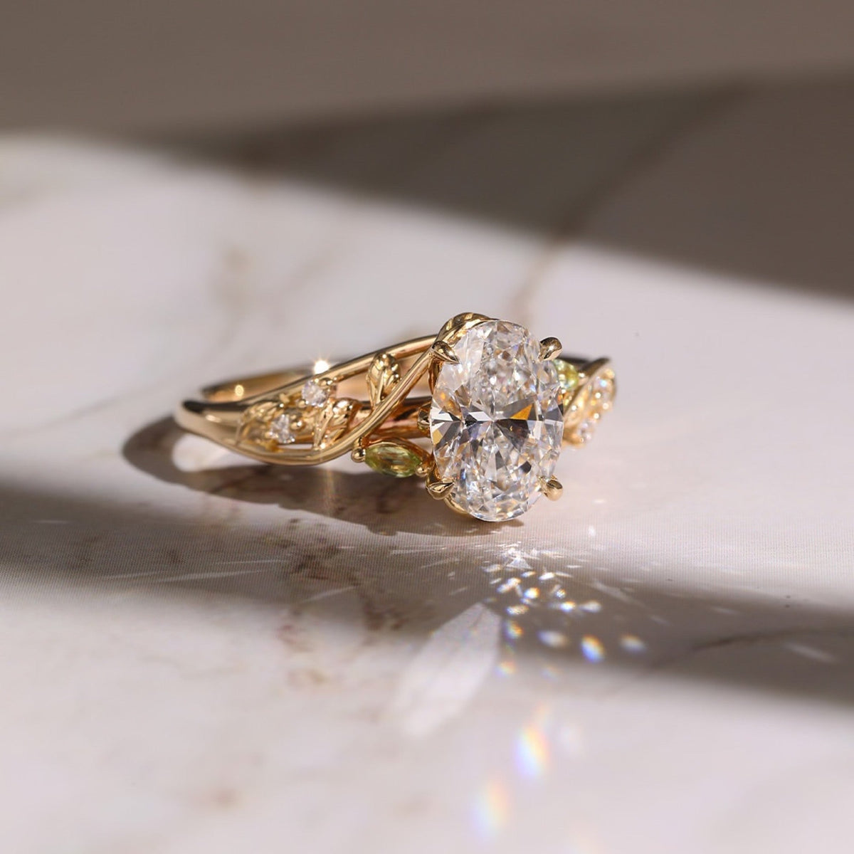 Vintage Oval Engagement Ring Oval Art Deco Moissanite Ring Solid Gold Nature Inspired Ring Wedding Rings For Women Anniversary Ring