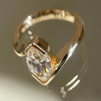 Half Bezel Set Marquise Cut Engagement Ring Bypass Lab Grown Ring Solid Gold Wedding Ring Anniversary Rings For Women Promise Ring