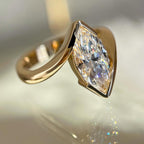Half Bezel Set Marquise Cut Engagement Ring Bypass Lab Grown Ring Solid Gold Wedding Ring Anniversary Rings For Women Promise Ring