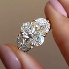 Three Stone Oval Cut Lab Grown Engagement Ring Solid Gold Wedding Ring Past Present Future Ring Anniversary Ring Promise Ring