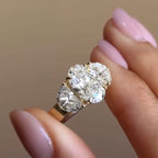 Three Stone Oval Cut Moissanite Engagement Ring Solid Gold Wedding Ring Past Present Future Ring Anniversary Ring Promise Ring