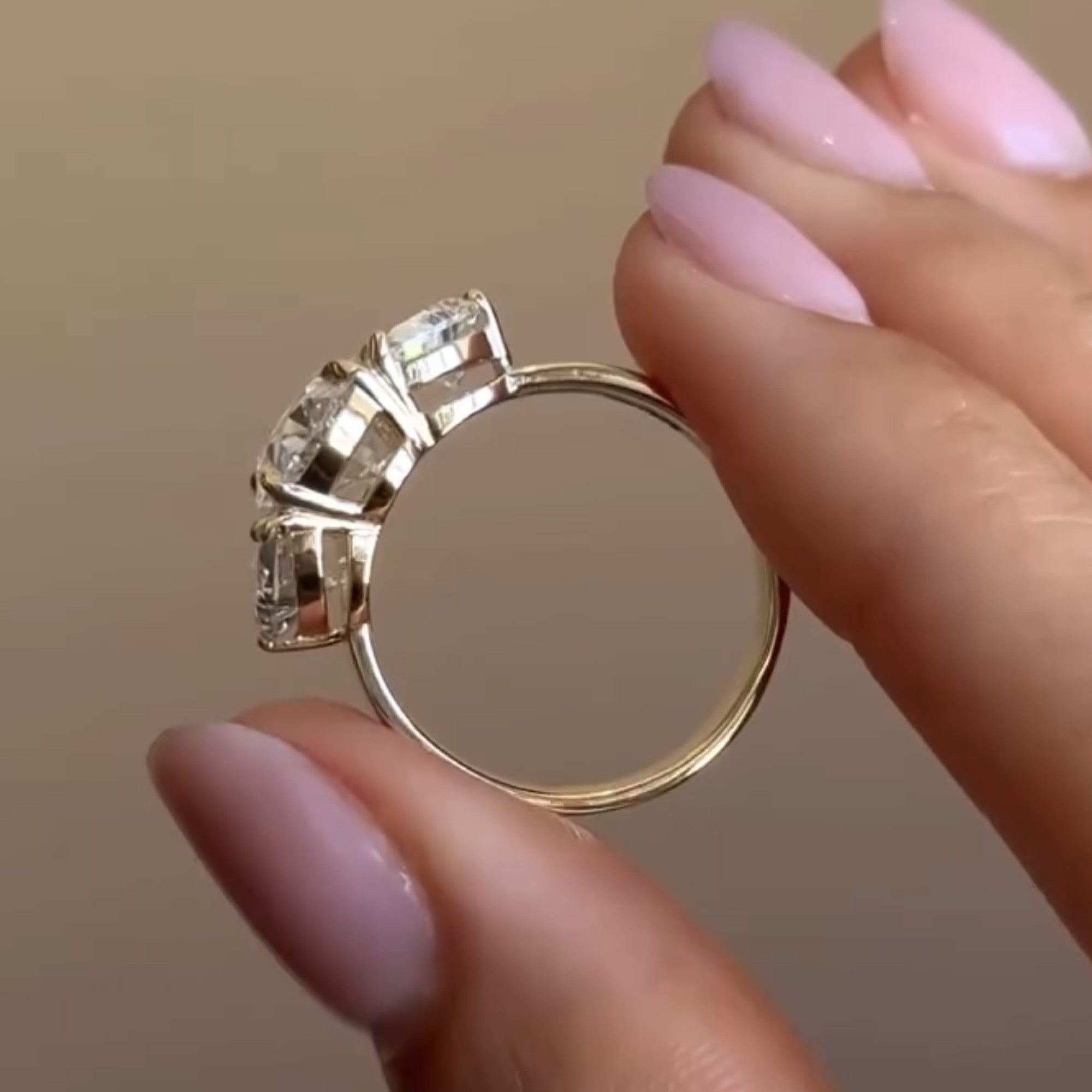 Three Stone Oval Cut Lab Grown Engagement Ring Solid Gold Wedding Ring Past Present Future Ring Anniversary Ring Promise Ring