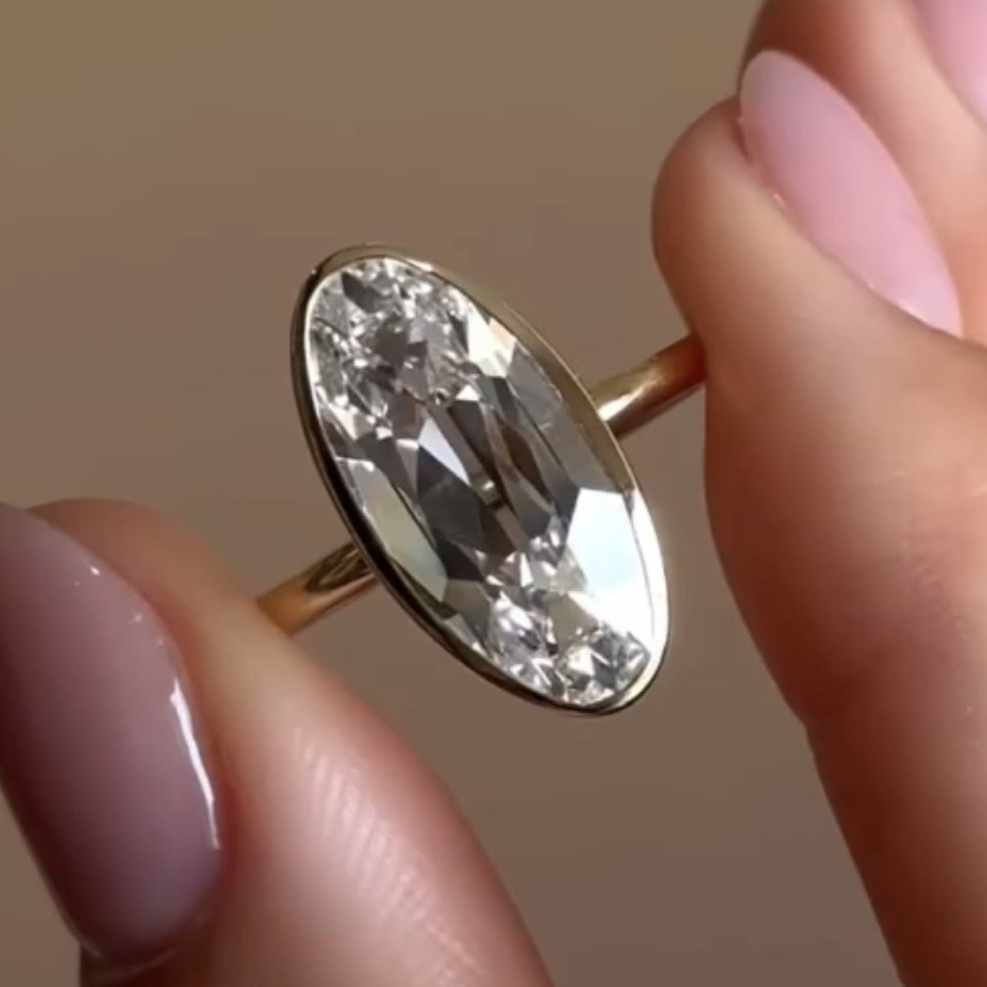 Old Mine Elongated Oval Lab Grown Bezel Set Engagement Ring  Solitaire Ring Wedding Ring Anniversary Ring