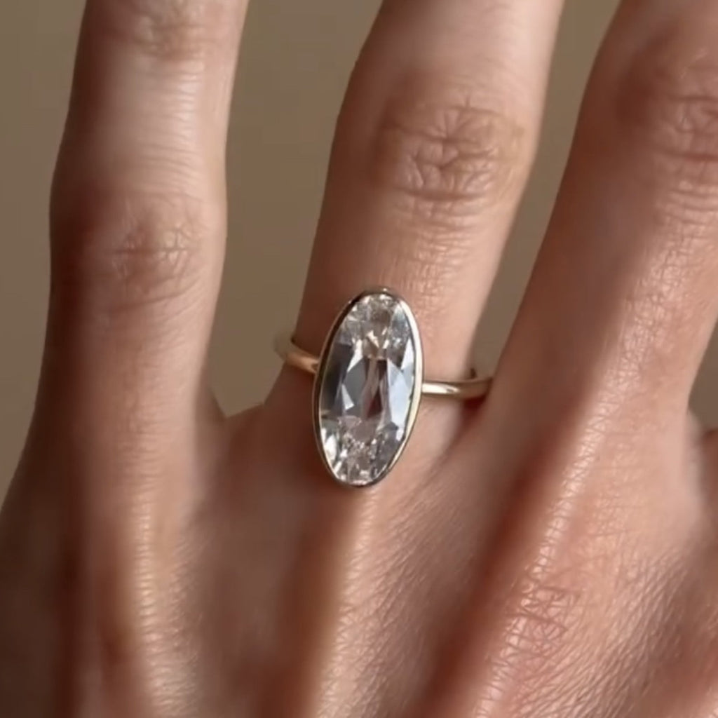 Old Mine Elongated Oval Moissanite Bezel Set Engagement Ring  Solitaire Ring Wedding Ring Anniversary Ring