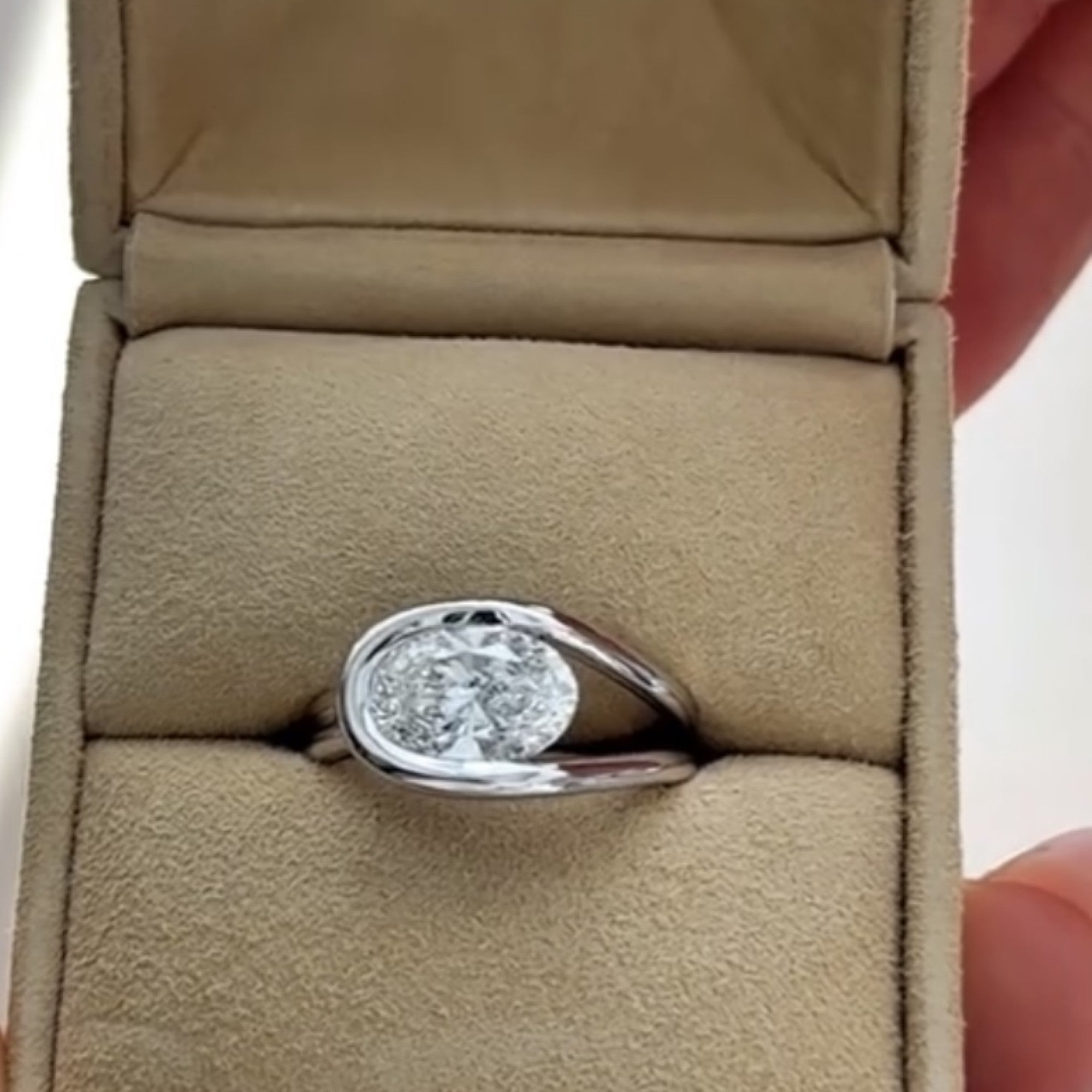 Half Bezel Set  Oval Cut Engagement Ring Oval East West Moissanite Ring  Wedding Rings For Women Anniversary Gift For Her